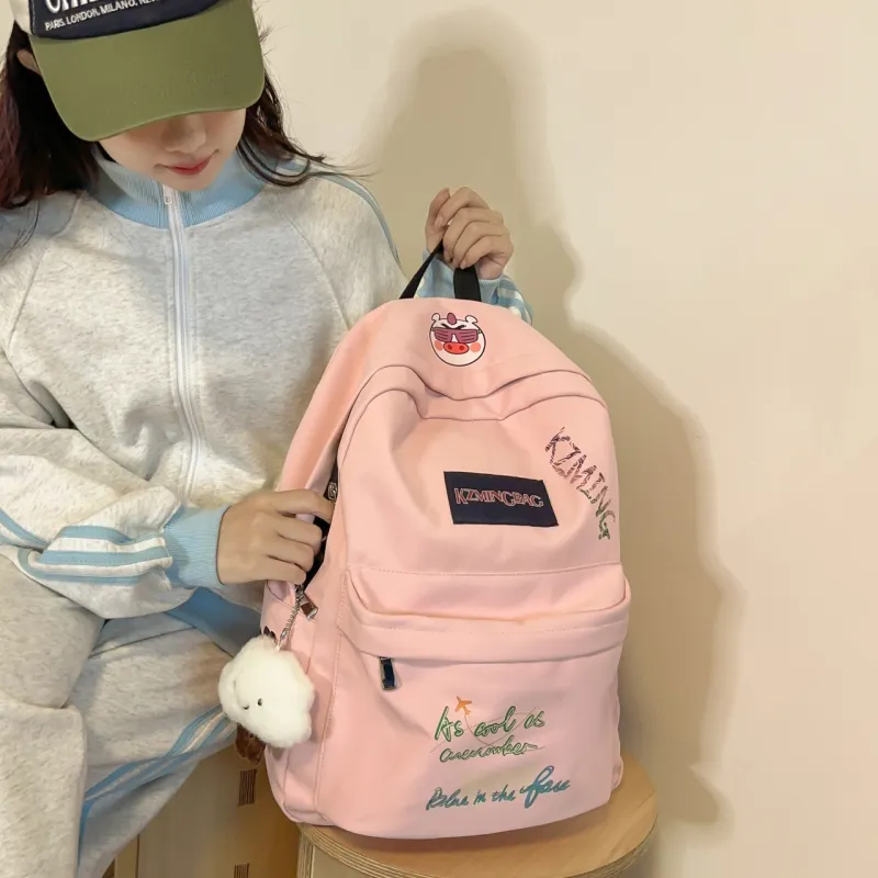 AIBAG Nylon Backpack Unisex White/Black/Pink-13