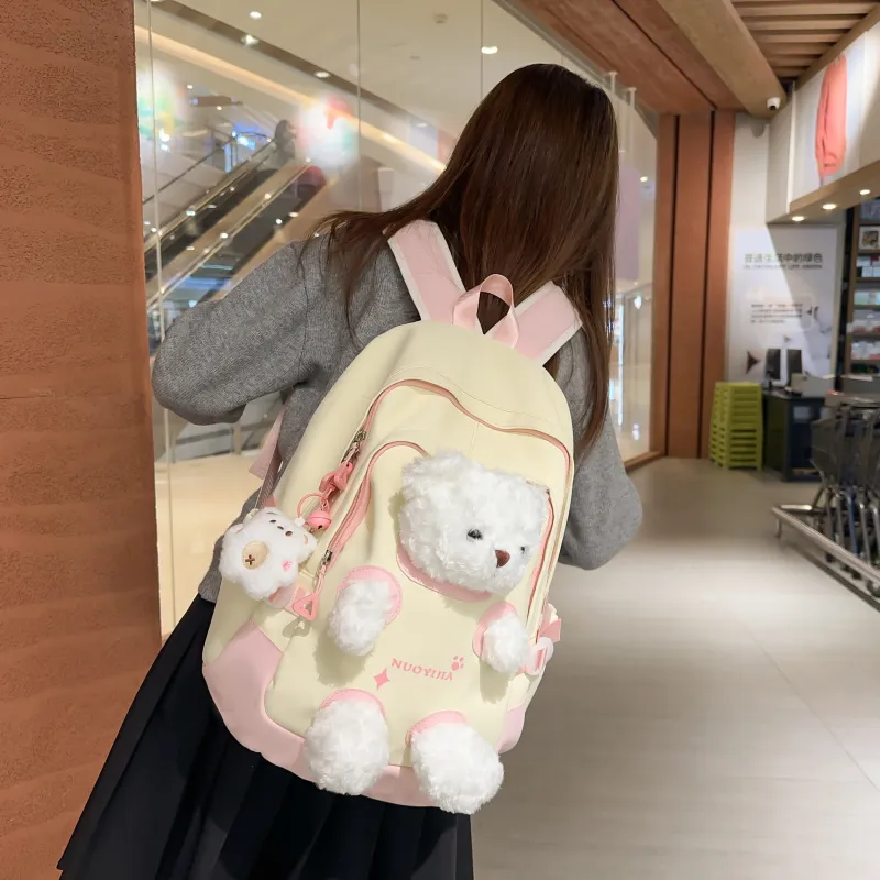 AIBAG Nylon Backpack Unisex Pink Green/Pink Blue/Pink Yellow/Blue Green/Black-7