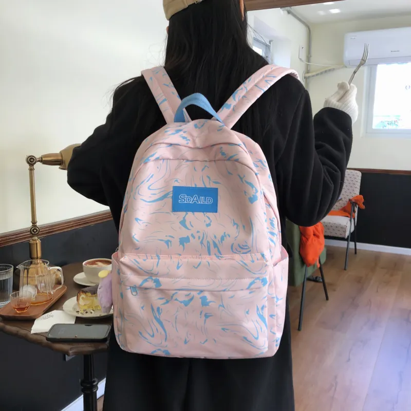 AIBAG Nylon Backpack Large Size Unisex Ecru/Black/Pink/Light Blue/Sky Blue-9