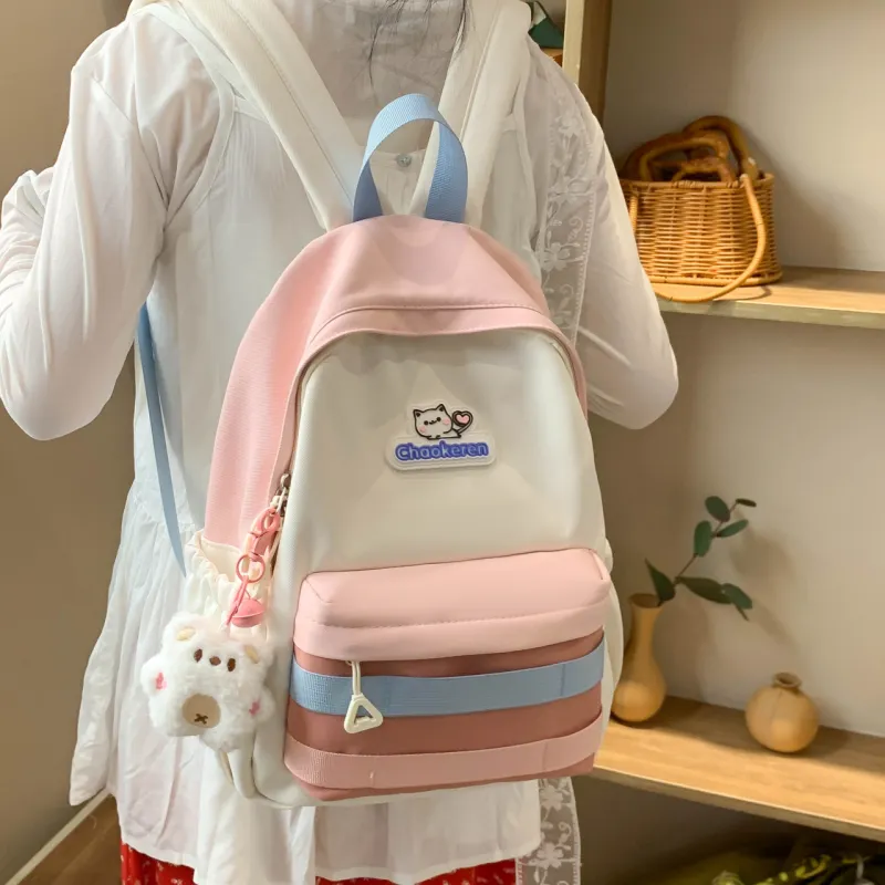 AIBAG Composite Cloth Backpack Unisex Ecru/Pink/Light Green-9