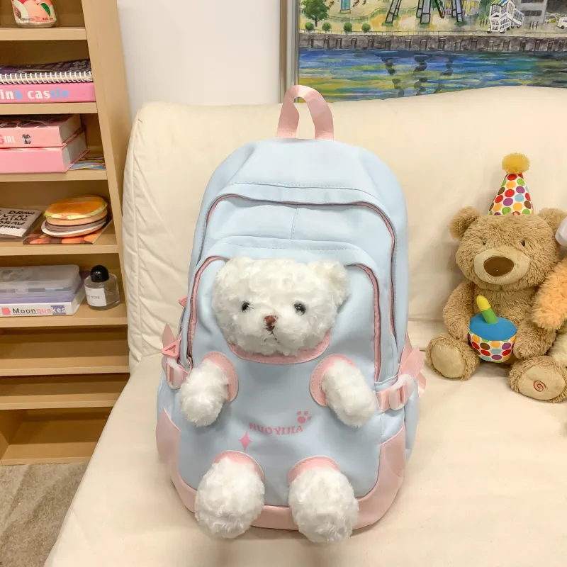 AIBAG Nylon Backpack Unisex Pink Green/Pink Blue/Pink Yellow/Blue Green/Black-3