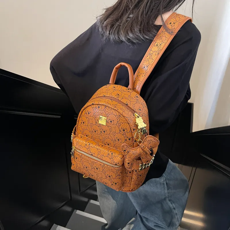 AIBAG PU Backpack Women's Ecru/Pink/Brown-19