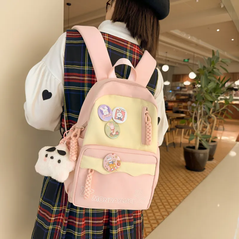 AIBAG Nylon Backpack Women's Purple/Green/Blue/Brown/Pink/Black-19