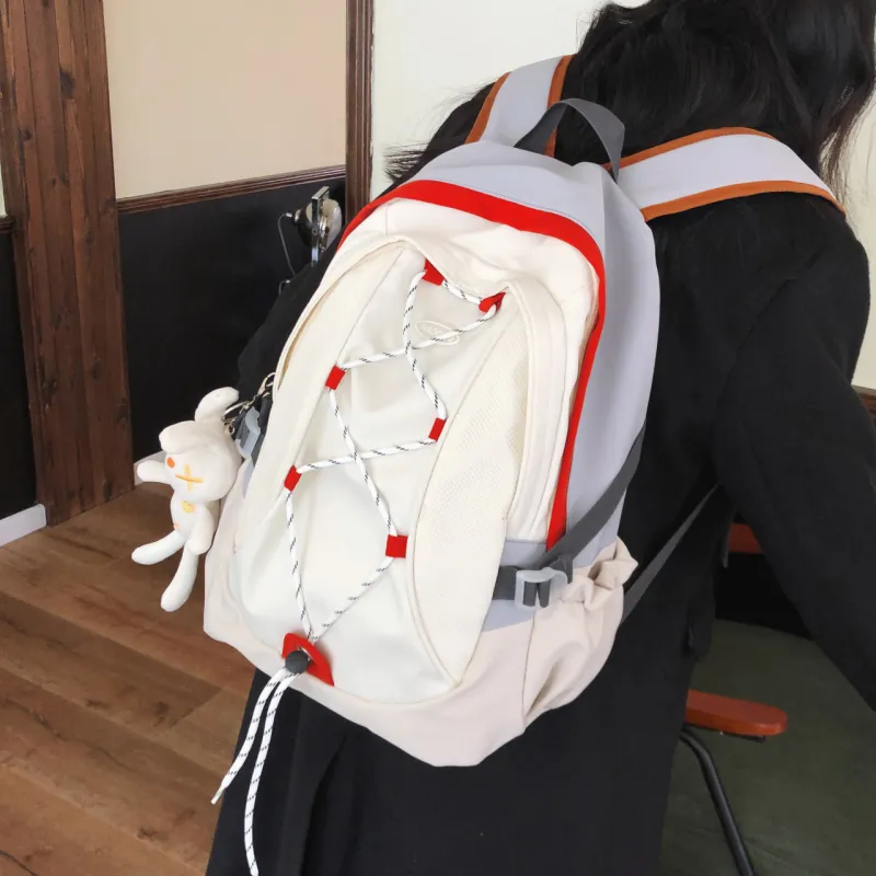 AIBAG Nylon Backpack Unisex White/Black/Purple-1