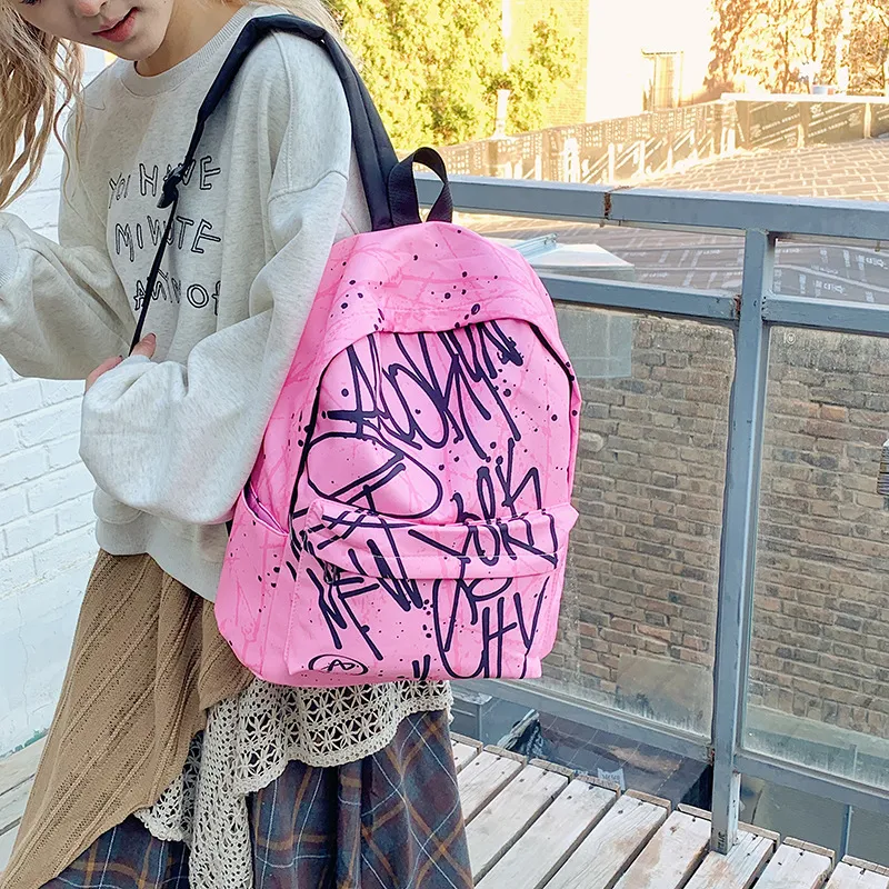 AIBAG Nylon Fabric Backpack Unisex Pink/Blue/Gray-24