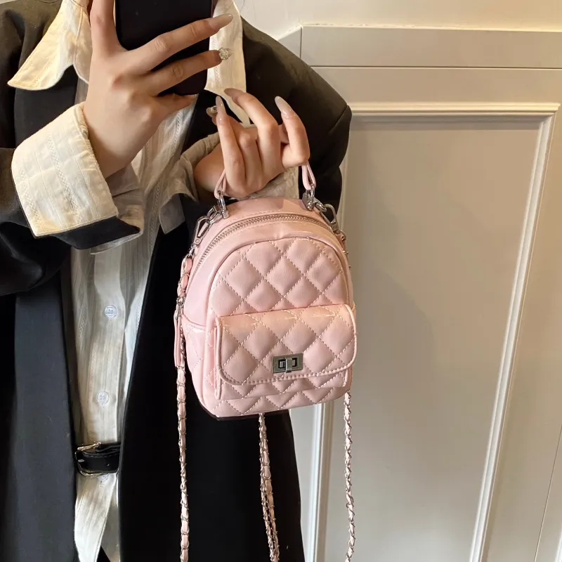 AIBAG PU Backpack Women's Pink/White/Silver/Red/Black-1