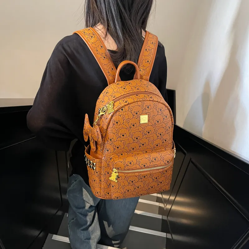 AIBAG PU Backpack Women's Ecru/Pink/Brown-17