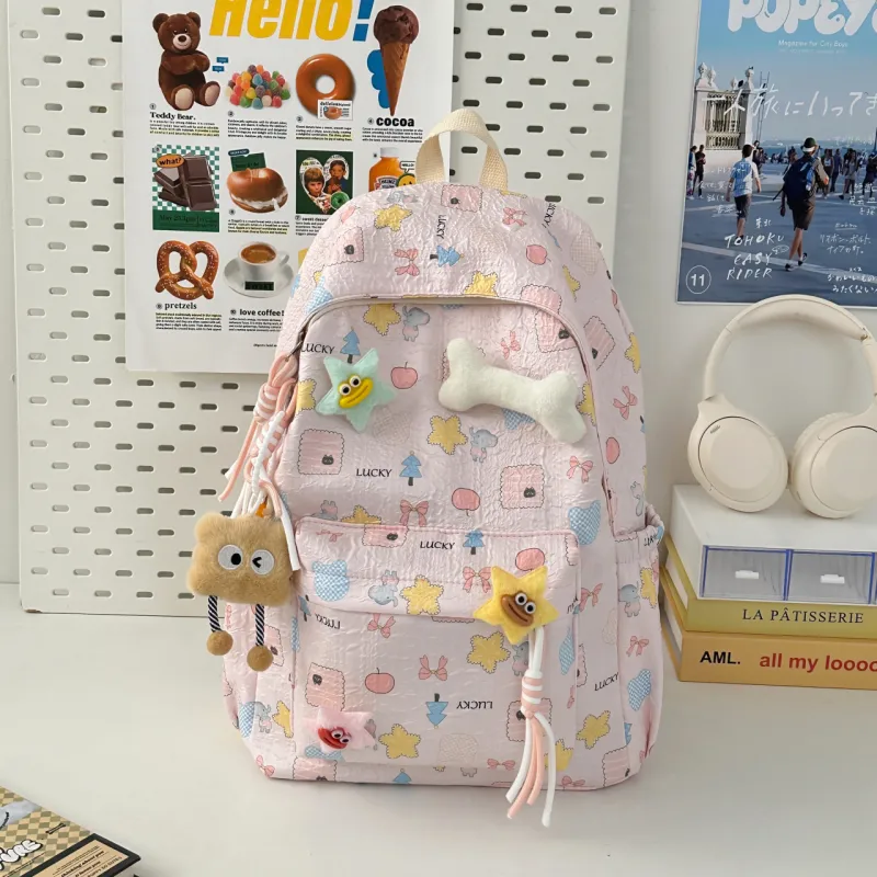 AIBAG Nylon Backpack Unisex Ecru/Pink/Sky Blue-8