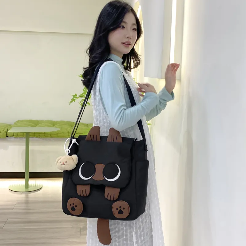 AIBAG Nylon Shoulder Bag Unisex White/Black/Khaki-9