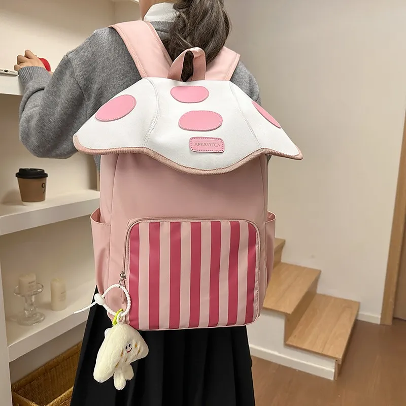 AIBAG Nylon Backpack Women's Pink/Khaki/Dark Brown-1
