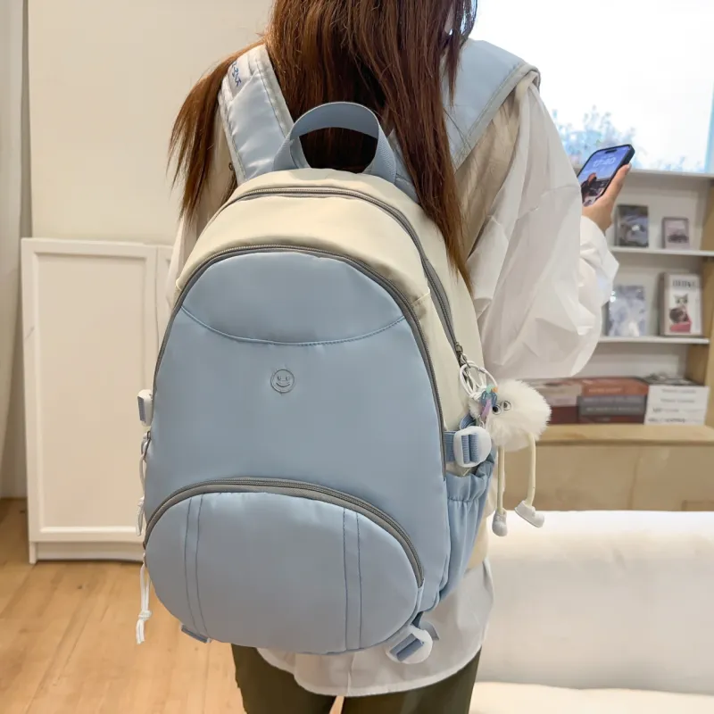 AIBAG Nylon Backpack Unisex Black/Pink/Light Blue-18