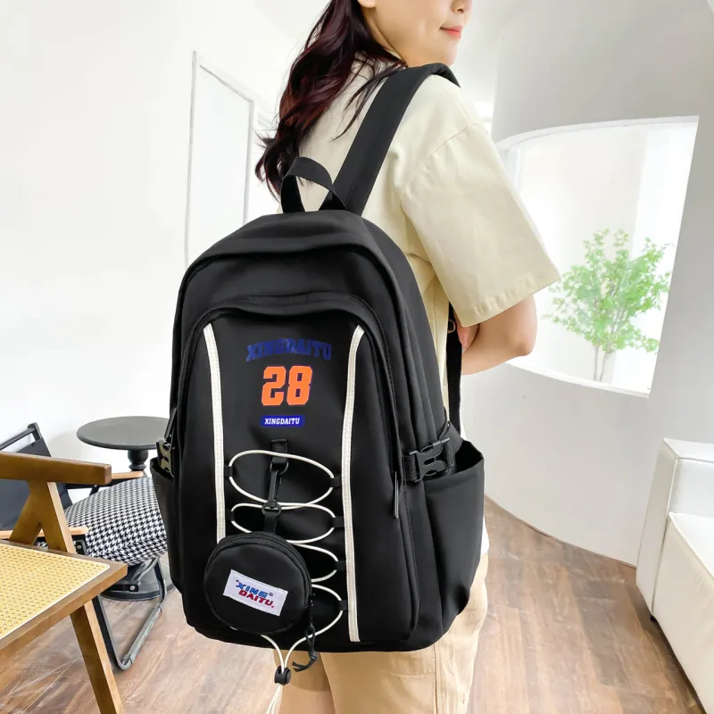 AIBAG Nylon Laptop Bag Backpack Unisex Ecru/Black Yellow/Pink-11