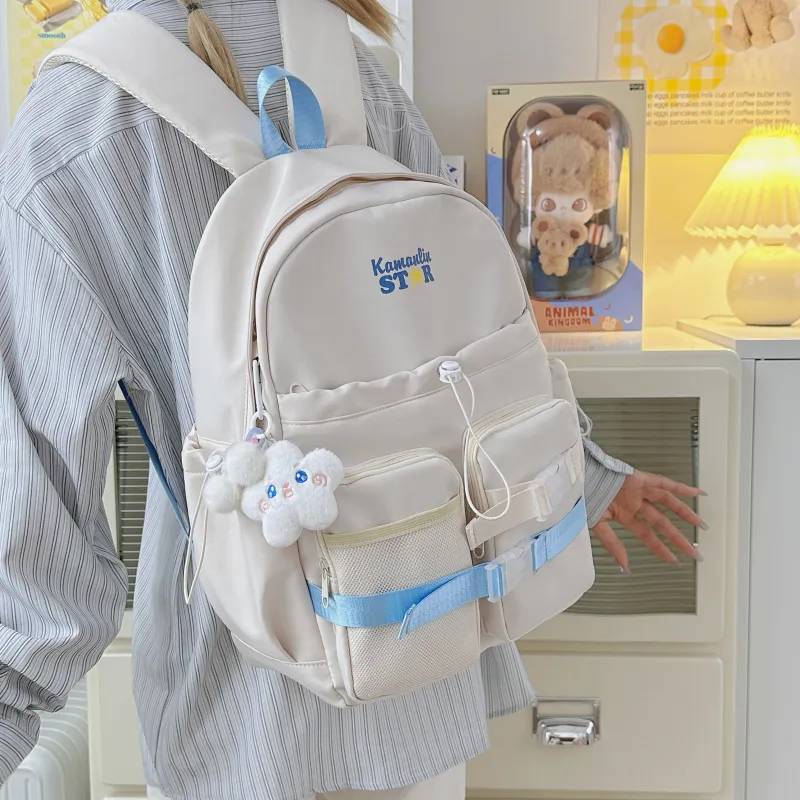 AIBAG Nylon Backpack Women's White/Black/Blue/Pink-1