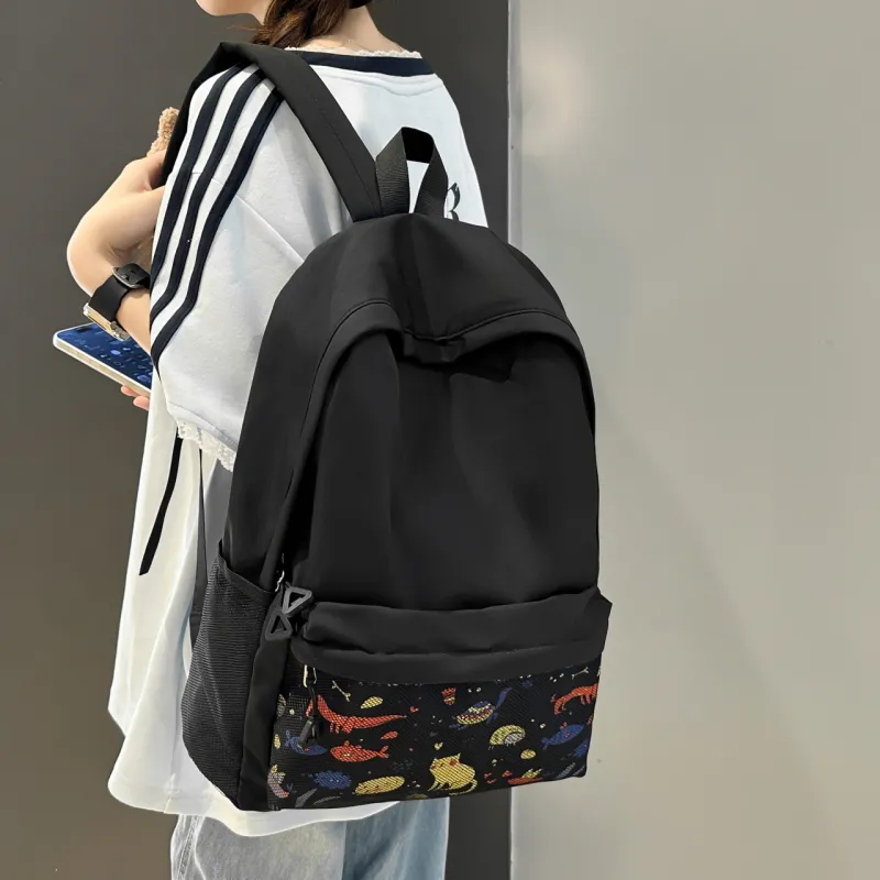 AIBAG Nylon Backpack Unisex Black/White/Gray-9