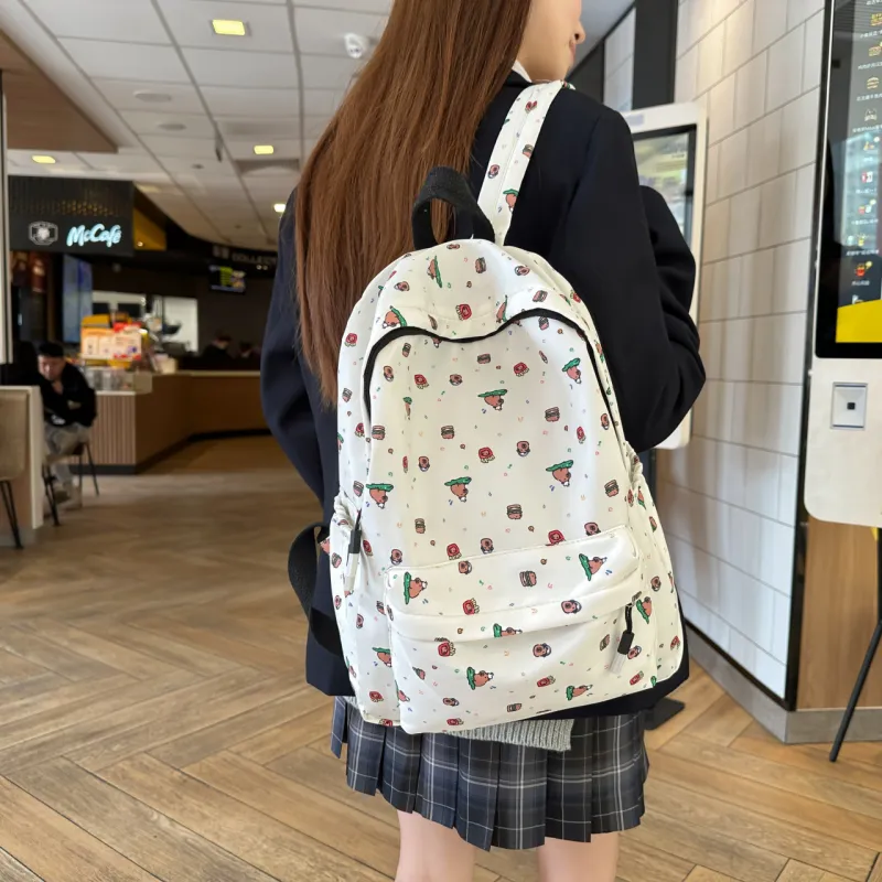 AIBAG Nylon Backpack Unisex Black/White/Brown/Red/Pink-11
