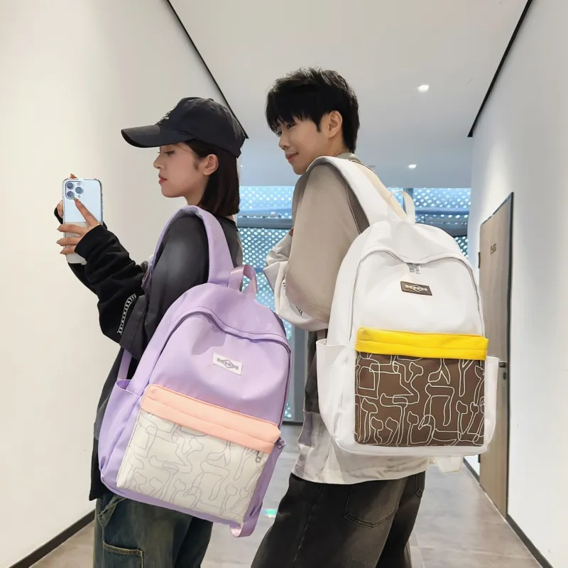 AIBAG Nylon Backpack Unisex White/Black/Red/Purple/Blue-19