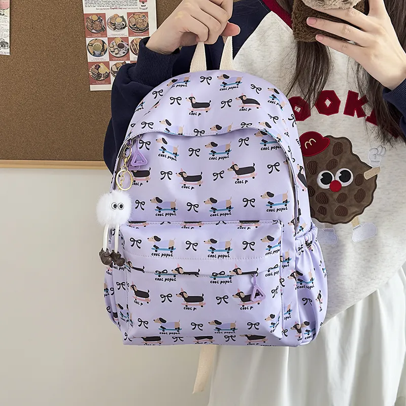AIBAG Nylon Backpack Unisex White/Pink/Purple/Blue-14