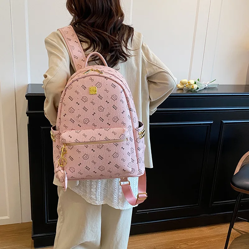 AIBAG PU Backpack Regular Women's Light Pink/Dark Pink/Brown/Beige Yellow/Ecru-14