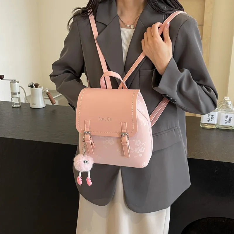 AIBAG PU Backpack Women's Pink/White/Blue/Black-2