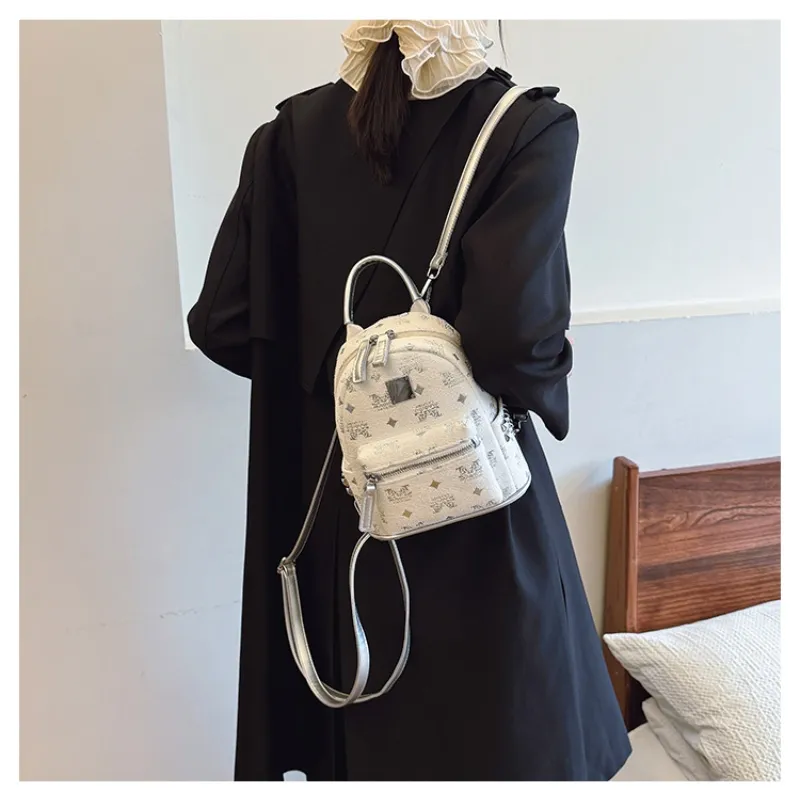 AIBAG PU Backpack Unisex White/Black/Coffee-5