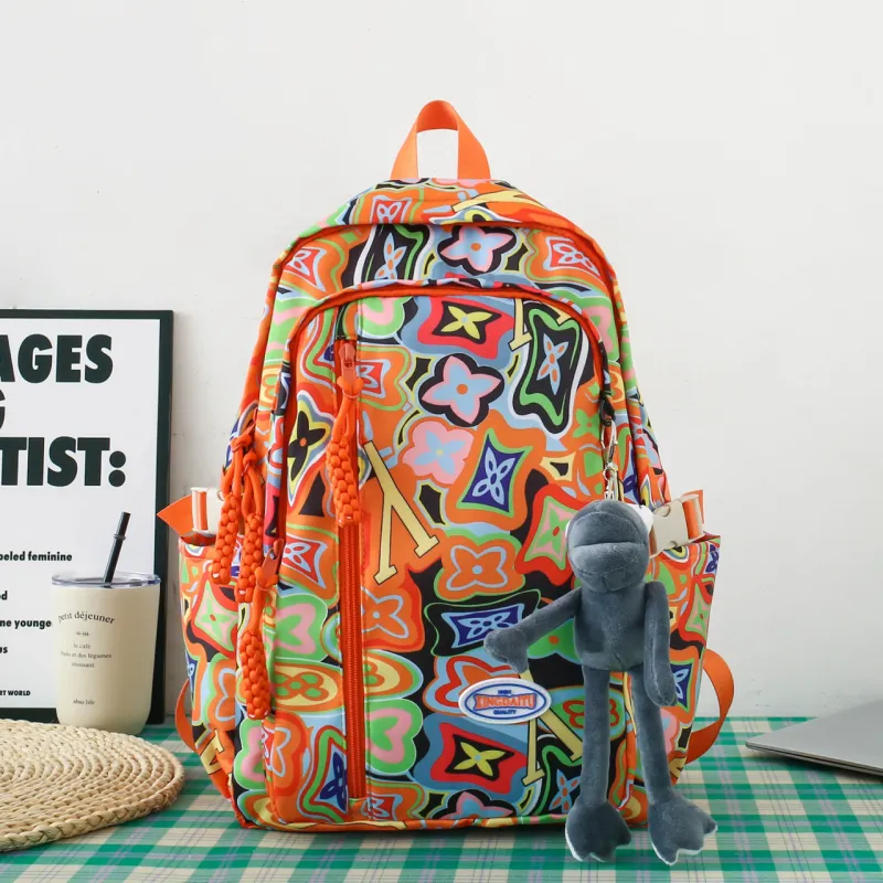 AIBAG Nylon Backpack Unisex Black/Orange/Green/Pink-7