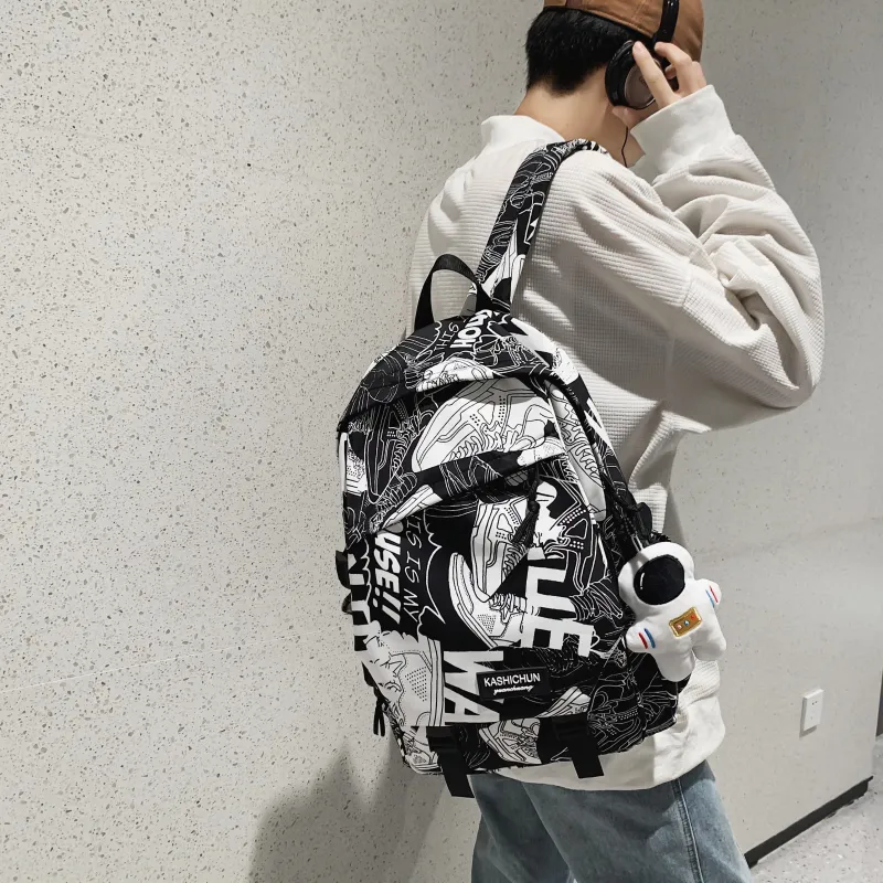 AIBAG Nylon Backpack Unisex White Orange/White Blue/White Gray/Black Blue/Black Gray-8