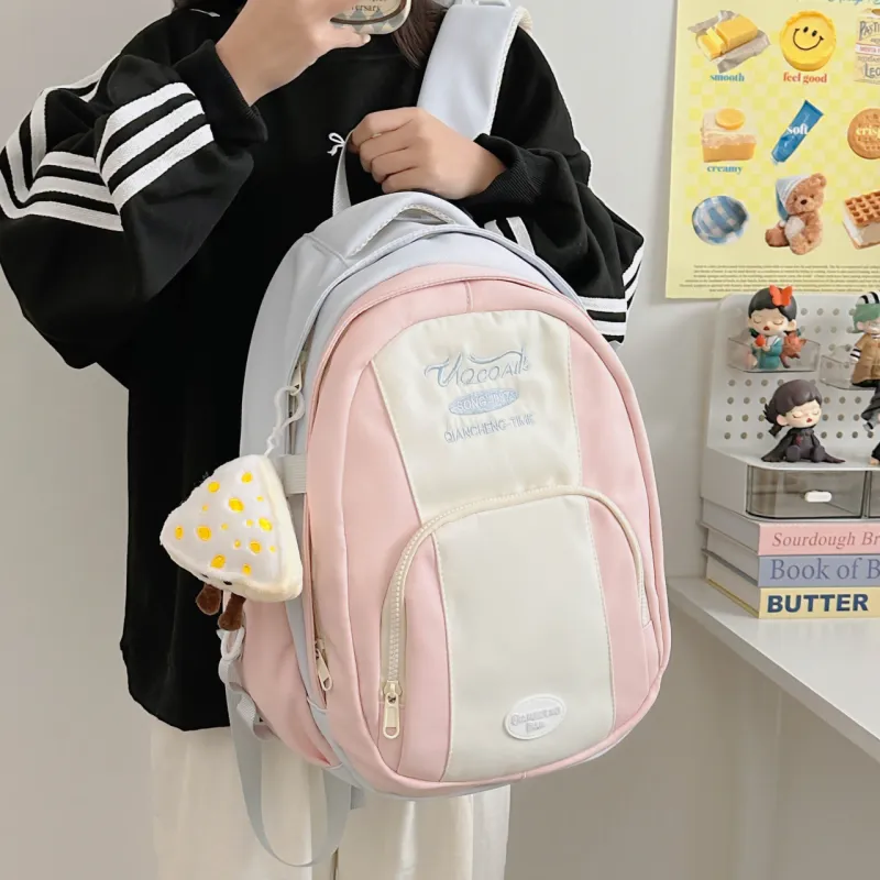 AIBAG Nylon Backpack Unisex Pink/Blue/Green/Yellow/Black-12