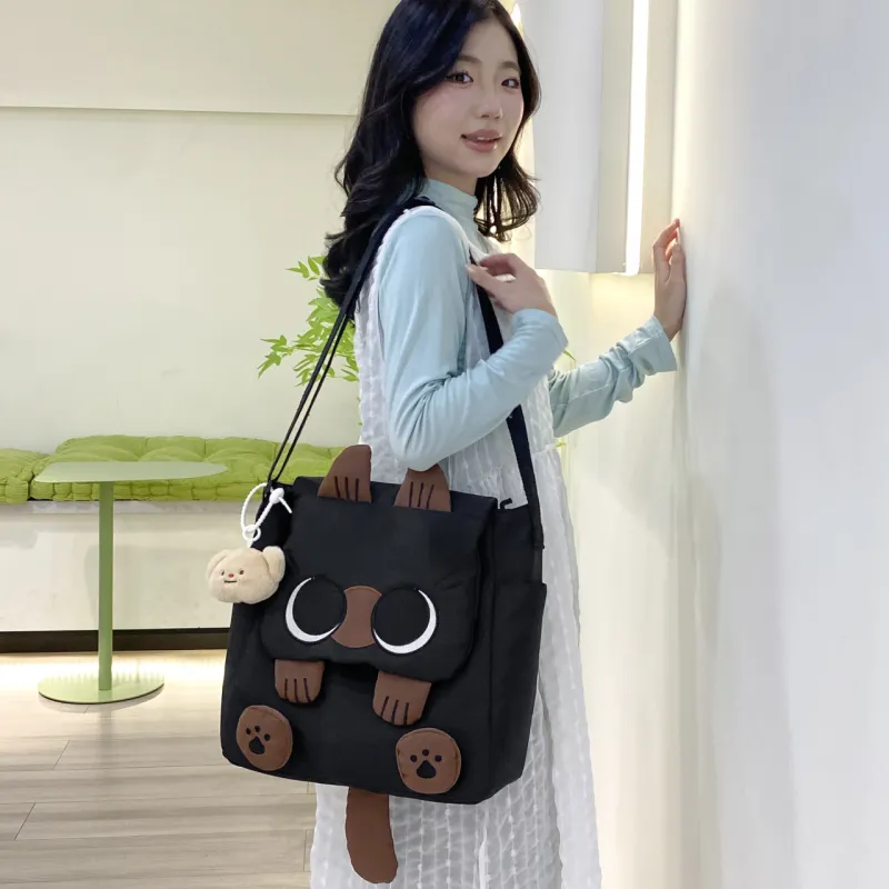 AIBAG Nylon Shoulder Bag Unisex White/Black/Khaki-8
