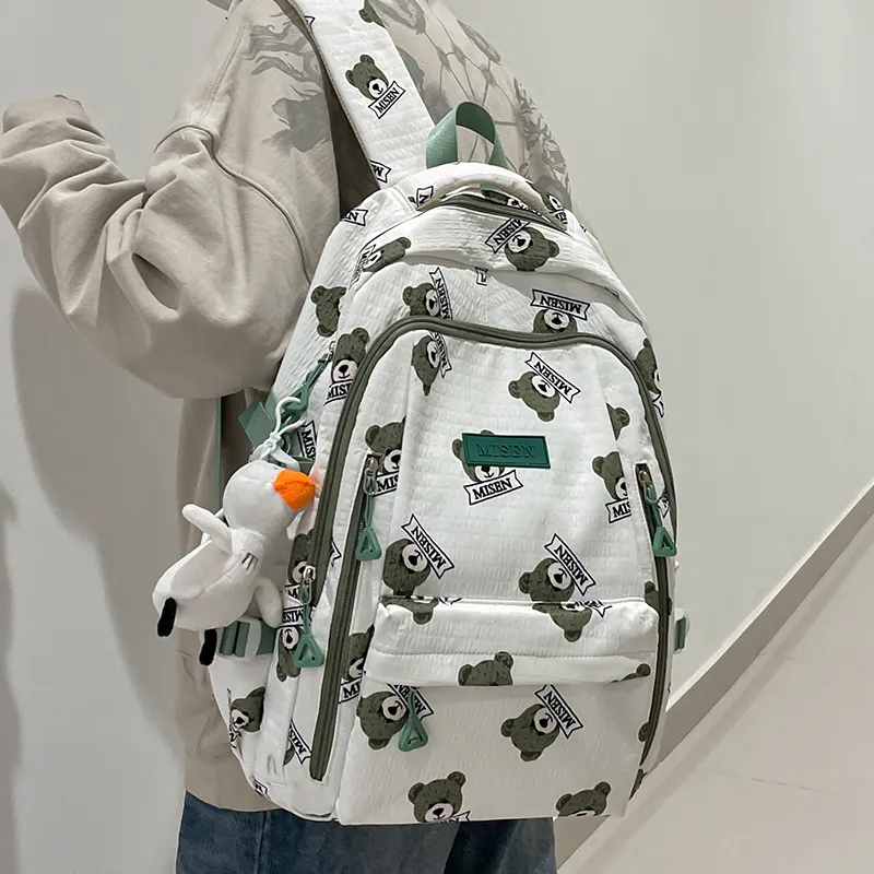 AIBAG Nylon Backpack Unisex Black/Green/Pink/Coffee-10