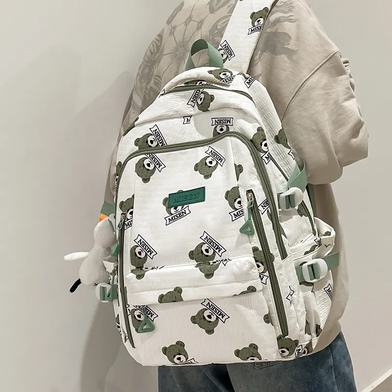 AIBAG Nylon Backpack Unisex Black/Green/Pink/Coffee-11