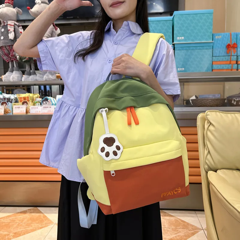 AIBAG Oxford Backpack Women's White Green/Red Yellow-13