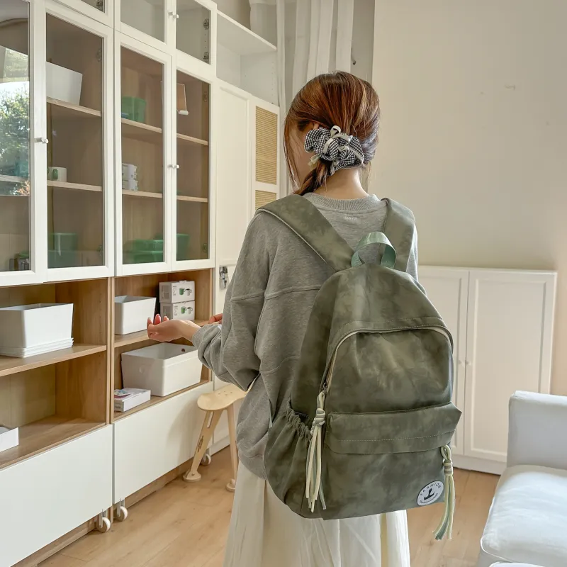 AIBAG Nylon Backpack Unisex Black/Pink/Red/Khaki/Green-22