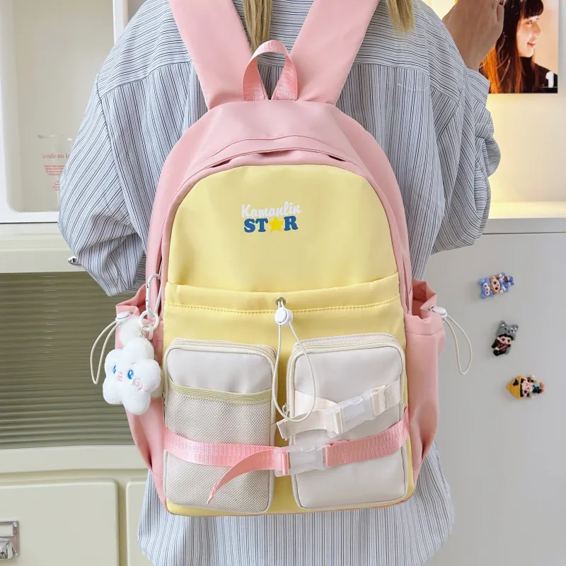 AIBAG Nylon Backpack Women's White/Black/Blue/Pink-22