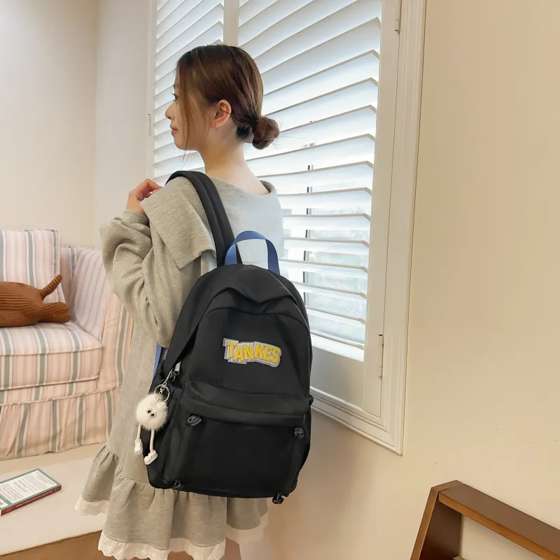 AIBAG Nylon Backpack Unisex Black/Yellow/Khaki/Light Blue-2