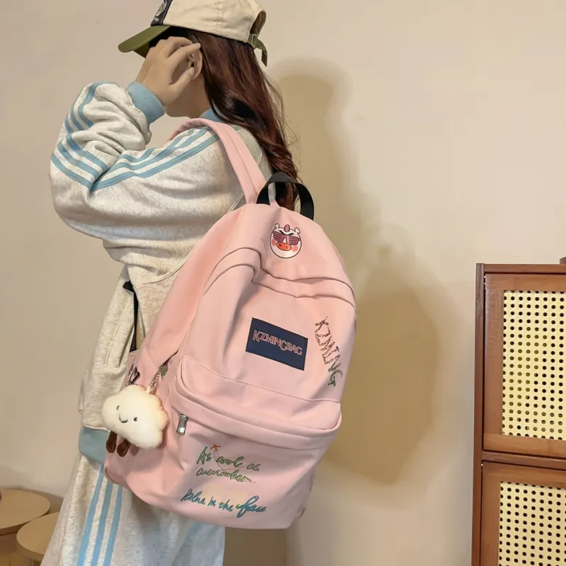 AIBAG Nylon Backpack Unisex White/Black/Pink-14