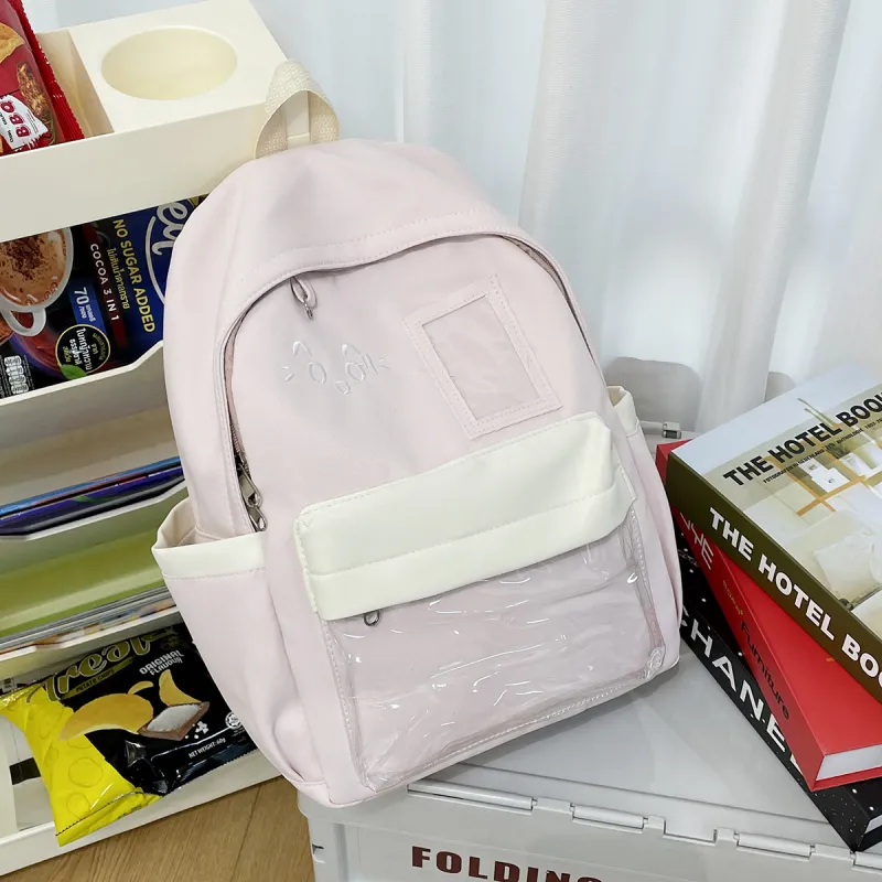 AIBAG Nylon Backpack Unisex Pink/Yellow/Light Green/Light Blue/Black/Green Brown-5