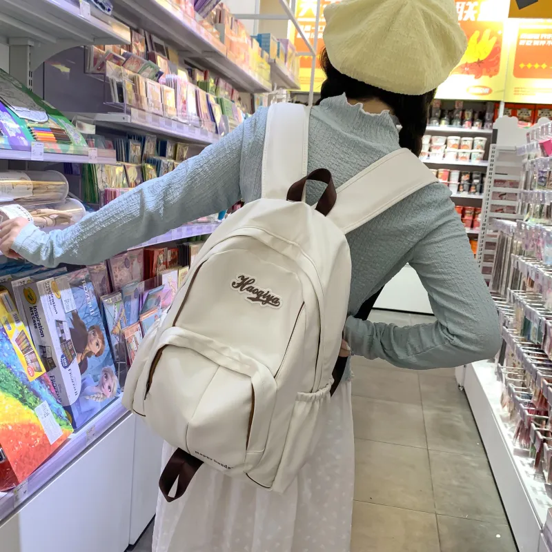 AIBAG Nylon Backpack Unisex White/Black/Blue/Pink-2