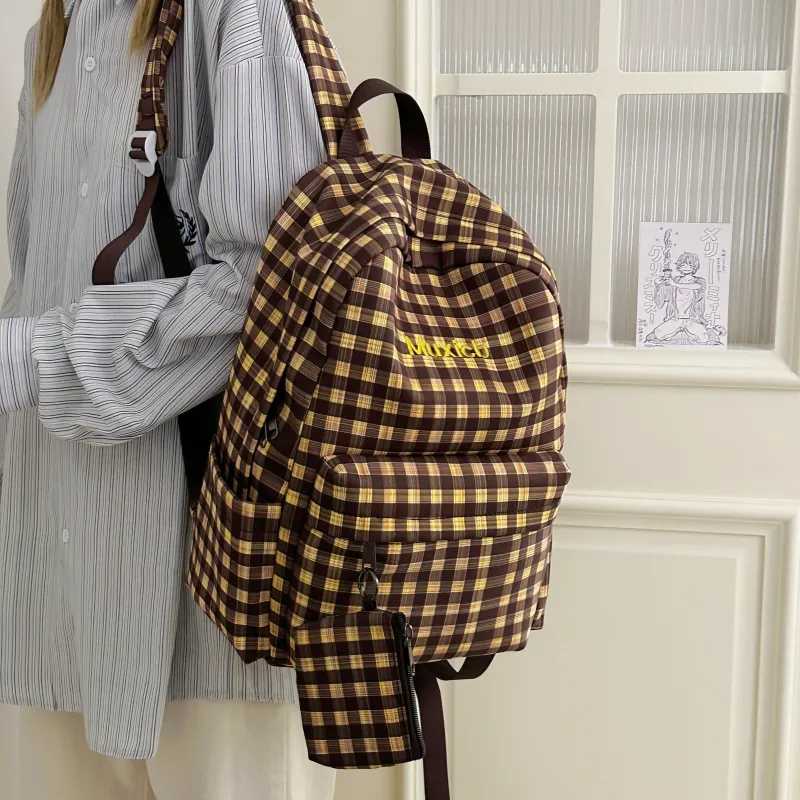 AIBAG Nylon Backpack Laptop Bag Unisex Yellow/Coffee/Dark Blue-7