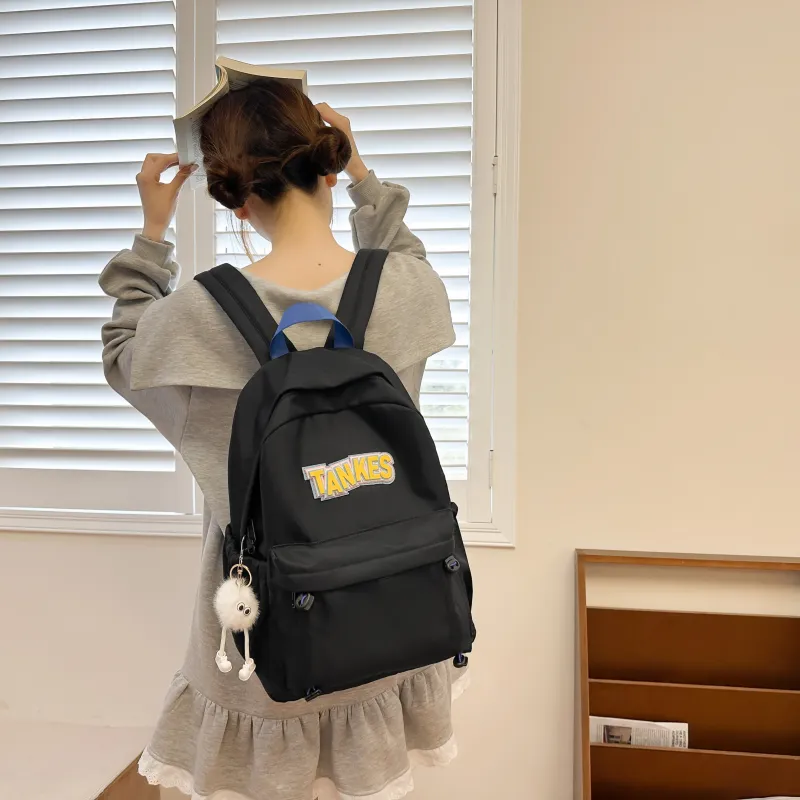 AIBAG Nylon Backpack Unisex Black/Yellow/Khaki/Light Blue-3