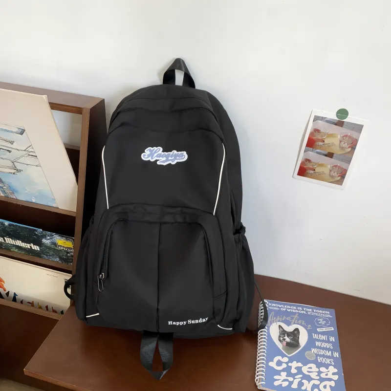 AIBAG Nylon Backpack Unisex White/Black/Blue/Pink-7