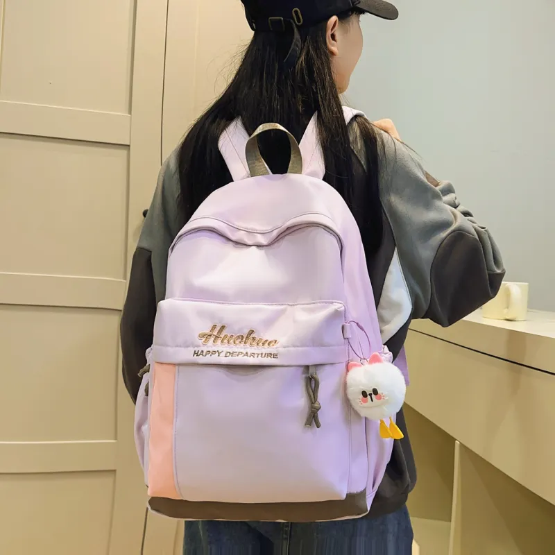 AIBAG Nylon Backpack Unisex White/Black/Purple/Khaki/Blue-19