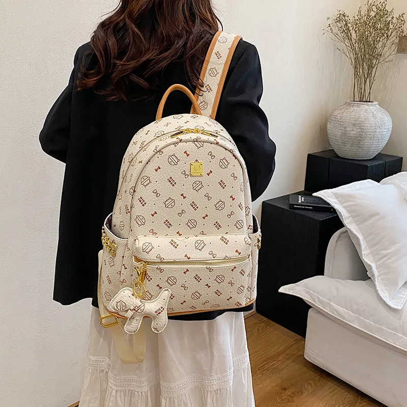 AIBAG PU Backpack Regular Women's Light Pink/Dark Pink/Brown/Beige Yellow/Ecru-25