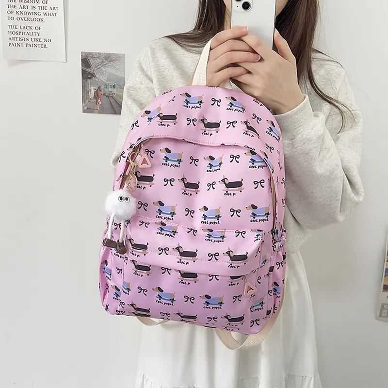 AIBAG Nylon Backpack Unisex White/Pink/Purple/Blue-7