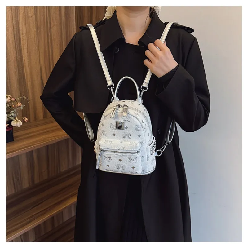 AIBAG PU Backpack Unisex White/Black/Coffee-6