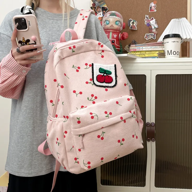 AIBAG Canvas Backpack Unisex White/Black/Pink-16