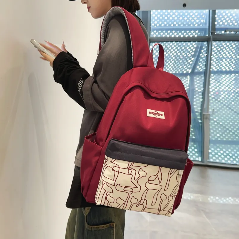 AIBAG Nylon Backpack Unisex White/Black/Red/Purple/Blue-15