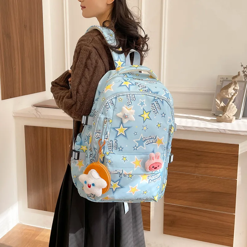 AIBAG Nylon Backpack Unisex White/black/pink/purple/blue-27