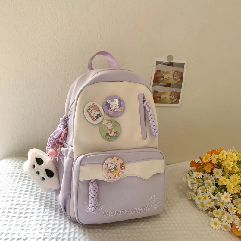AIBAG Nylon Backpack Women's Purple/Green/Blue/Brown/Pink/Black-1