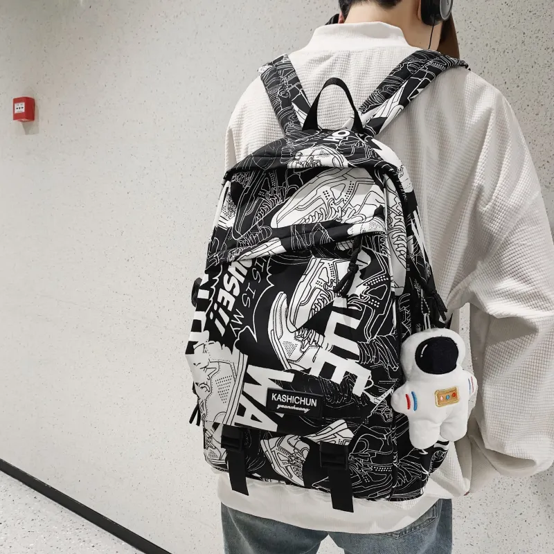 AIBAG Nylon Backpack Unisex White Orange/White Blue/White Gray/Black Blue/Black Gray-9