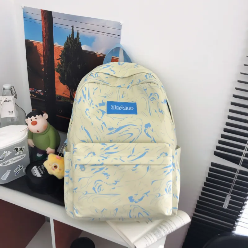 AIBAG Nylon Backpack Large Size Unisex Ecru/Black/Pink/Light Blue/Sky Blue-15